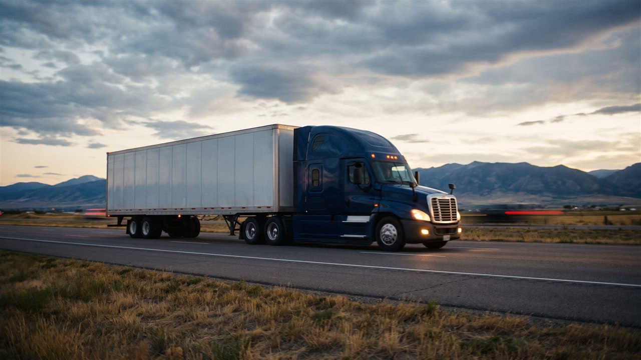 Semi truck in transit at dusk — Delivery Watch tracks loads to the receiver